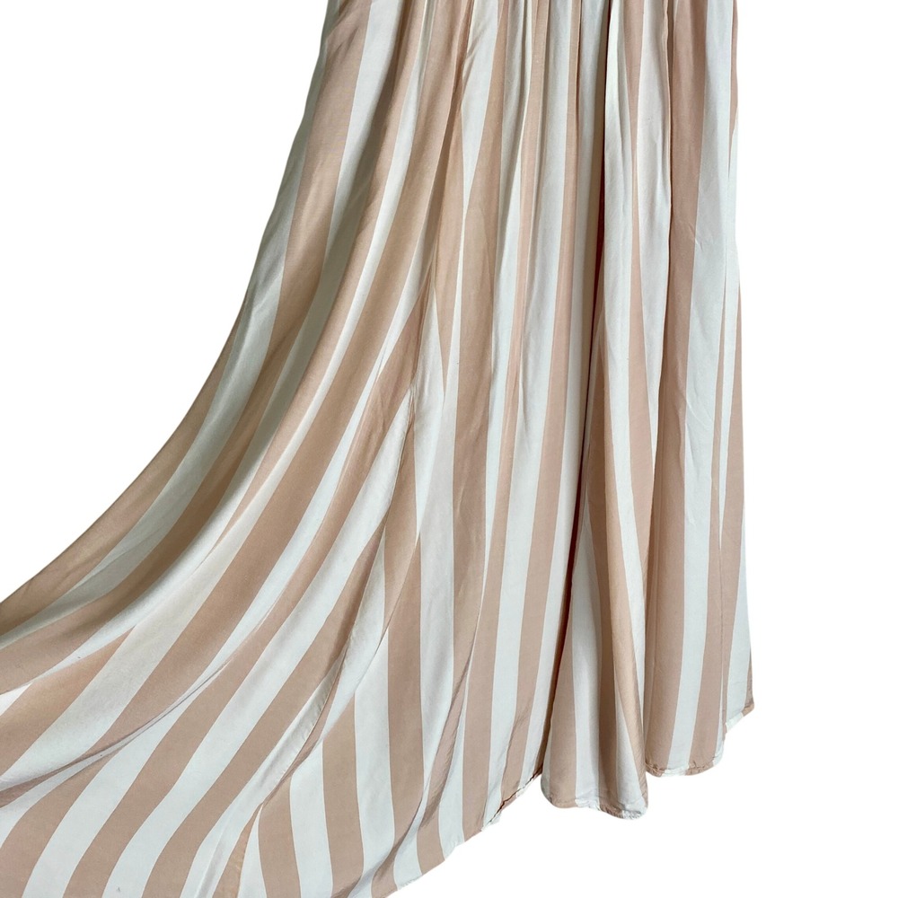 VTG 90s J By Shelli Segal Beige Tan Striped Smocked Midi Skirt M Boho Coastal - Picture 4 of 6